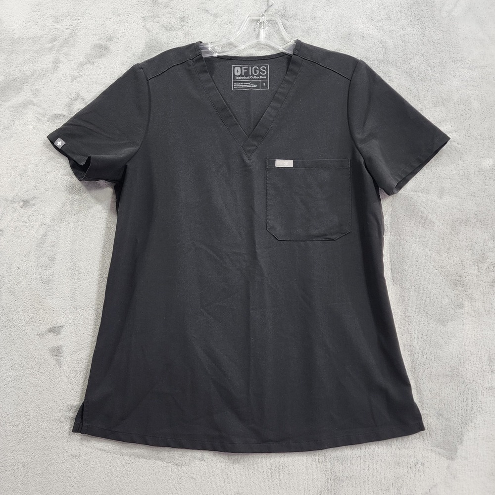 FIGS Top Womens S Black Technical Collection Catalina One Pocket Scrub V-Neck